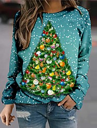 cheap -Women&#039;s Sweatshirt Pullover Christmas Tree Print Christmas Christmas Gifts Weekend 3D Print Streetwear Christmas Hoodies Sweatshirts  Green