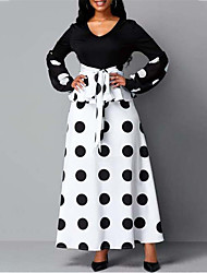 cheap -Women&#039;s A Line Dress Maxi long Dress White Long Sleeve Polka Dot Lace up Print Fall Winter V Neck Casual 2022 S M L XL XXL 3XL 4XL 5XL