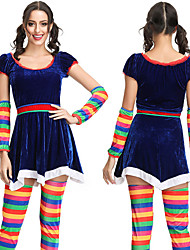cheap -Burlesque Clown Pennywise It Clown Costume Teen Adults&#039; Women&#039;s Geek &amp; Chic Halloween Festival / Holiday Rayon / Polyester Cotton / Linen Blend Blue Women&#039;s Easy Carnival Costumes / Dress / Gloves