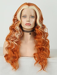 cheap -Synthetic Lace Wig Matte Style 14-26 inch Orange Middle Part 2x13 Frontal Wig All Wig Golden Brown With Blonde