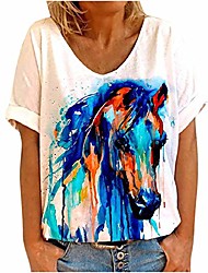cheap -tie dye animal horse t shirt womens cute funny short sleeve popular gradual color tops summer casual round neck blouse light blue