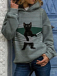 cheap -Women&#039;s Hoodie Pullover Cat Graphic Casual Daily Basic Hoodies Sweatshirts  Blue Black Gray