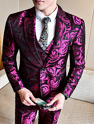 cheap -Purple Men&#039;s Wedding Prom Suits 3 pcs Patterned Tailored Fit Single Breasted One-button 2022