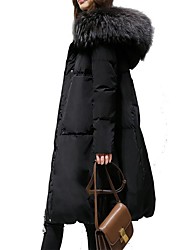 cheap -Women&#039;s Down Street Daily Going out Fall Winter Long Coat Regular Fit Warm Breathable Casual St. Patrick&#039;s Day Jacket Long Sleeve Solid Color Fur Trim off white Green Black