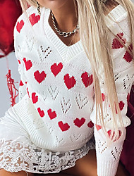 cheap -Women‘s Sweater Pullover Jumper Knitted LOVE Heart Valentine&#039;s Day Geometric Stylish Casual Sexy Long Sleeve Regular Fit Sweater Cardigans V Neck Fall Winter White Pink Fuchsia / Holiday / Going out