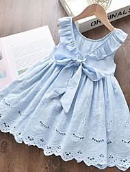cheap -Kids Toddler Little Girls&#039; Dress Solid Colored School Embroidered Cut Out Bow Blue 100% Cotton Above Knee Sleeveless Cute Sweet Dresses Summer Loose 2-6 Years