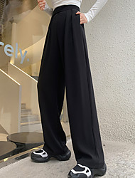 cheap -Women&#039;s Fashion Streetwear Dress Pants Pocket Ankle-Length Pants Daily Work Inelastic Plain Comfort Mid Waist Loose Black White S M L XL XXL
