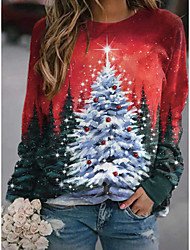 cheap -Women&#039;s Sweatshirt Pullover Christmas Tree Print Christmas Christmas Gifts Sports 3D Print Streetwear Christmas Hoodies Sweatshirts  Red