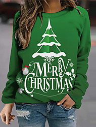 cheap -Women&#039;s Sweatshirt Pullover Text Christmas Tree Print Christmas Christmas Gifts Weekend 3D Print Streetwear Christmas Hoodies Sweatshirts  Green