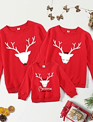 cheap -Tops Family Look Cotton Deer Letter Christmas Gifts Print Red Long Sleeve Basic Matching Outfits / Fall / Spring / Cute