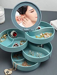 cheap -1PCS Jewelry Storage Box Multilayer Rotating Plastic Jewelry Stand Earrings Ring Box Cosmetics Beauty Container Organizer with Mirror