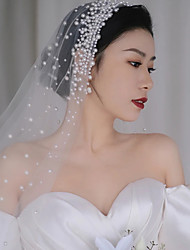 cheap -One-tier Cute / Sweet Wedding Veil Fingertip Veils with Beading / Solid Tulle