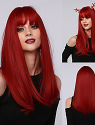 cheap -HAIR CUBE Halloween Cosplay Wig Long Straight Deep Red Synthetic Hair Wigs with Bangs for Black White Woman Heat Resistant Wig