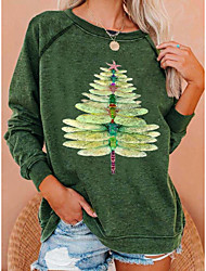 cheap -Women&#039;s Sweatshirt Pullover Stars Christmas Tree Animal Print Crew Neck Christmas Christmas Gifts Sports 3D Print Streetwear Christmas Hoodies Sweatshirts  Green Dark Gray