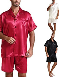 cheap -Men&#039;s Pajamas Loungewear Sets Sleepwear 1 pc Pure Color Fashion Home Bed Polyester Lapel # Shorts Basic Summer White Black