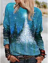 cheap -Women&#039;s Sweatshirt Pullover Galaxy Christmas Tree Print Christmas Christmas Gifts Sports 3D Print Streetwear Christmas Hoodies Sweatshirts  Blue