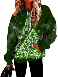 cheap -Women&#039;s Hoodie Sweatshirt Christmas Tree Front Pocket Print Christmas Christmas Gifts Sports 3D Print Streetwear Christmas Hoodies Sweatshirts  Green