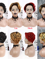cheap -Remy Human Hair Lace Front Wig Pixie Cut Short Bob Brazilian Hair Peruvian Hair Deep Wave Water Wave Red Black Light Brown Wig 150% Density Rope Classic Women Sexy Lady Color Gradient For Women&#039;s