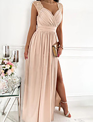 cheap -Women&#039;s Swing Dress Maxi long Dress Red Beige Sleeveless Solid Color Pure Color Split Ruched Pleated Spring Summer V Neck Party Elegant Prom Dress Party 2022 S M L XL XXL 3XL / Party Dress
