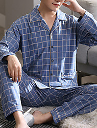 cheap -Men&#039;s Pajamas Loungewear Sets Sleepwear 1 set Grid / Plaid Fashion Soft Home Bed Cotton Lapel # Pant Basic Fall Winter 1# 2# / Long Sleeve