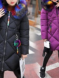 cheap -Kids Girls&#039; Down Jacket Coat Artificial fur collar-purple Imitation fur collar-black Warm Fall Winter Outerwear 2-12 Years / Cotton