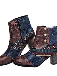 cheap -Women&#039;s Boots Booties Ankle Boots Imitation Pearl Chunky Heel Pointed Toe Vintage Daily PU Zipper Color Block Dark Brown Burgundy Blue