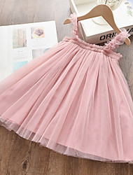 cheap -Kids Little Girls&#039; Dress Solid Colored Strap Dress Pleated Blue Pink Gray Knee-length Sleeveless Vacation Dresses Summer Loose 2-8 Years