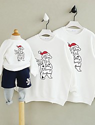 cheap -Tops Family Look Cotton Cartoon Graphic Christmas Gifts Print White Black Red Long Sleeve Basic Matching Outfits / Fall / Spring / Cute
