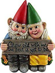cheap -Lovely Garden Gnome Statue Resin Hand-Painted Crafts Growing Old together Collectible Figurine Dwarf Resin Craft Pastoral Landscape Ornaments for Garden Yard Lawn Outdoor Decor