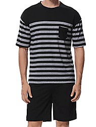 cheap -summer mens striped pajama set short sleeve shirt shorts sets sleepwear pjs set lightweight black