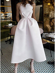 cheap -A-Line Wedding Dresses Spaghetti Strap Tea Length Satin Sleeveless Simple Sexy Little White Dress with Pleats 2022
