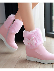 cheap -Women&#039;s Boots Snow Boots Lolita Booties Ankle Boots Wedge Heel Round Toe Daily PU Zipper Solid Colored White Black Pink / Mid-Calf Boots