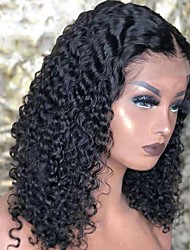 cheap -Synthetic Lace Wig Curly Style 14 inch Black Middle Part T-part Lace Wig 13X4X1 Closure Wig Women&#039;s Wig Black / Short