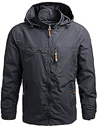 cheap -men’s windbreaker zipper jacket lightweight outdoor wind resistant hooded coat with pockets, grey l