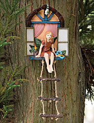 cheap -Fairy House Tree Hanging Figurine Window Sitting Fairy Ladder Resin Craft Statue Outdoor Ornament For Home Garden Yard Art Decor