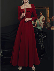cheap -A-Line Elegant Vintage Prom Formal Evening Dress Square Neck Long Sleeve Ankle Length Velvet with Pleats 2022