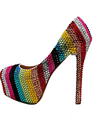 cheap -Women&#039;s Heels Wedding Shoes Wedding Heels Rhinestone Crystal Platform Round Toe Party Wedding PU Loafer Striped Color Block Rainbow