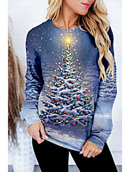 cheap -Women&#039;s Sweatshirt Pullover Christmas Tree Print Christmas Christmas Gifts Casual 3D Print Active Streetwear Hoodies Sweatshirts  Blue