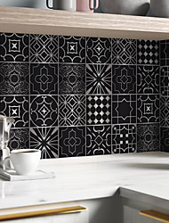 cheap -Brushed Silver Foil Gold Classic Black Geometric Tile Stickers Self-adhesive Kitchen Wall Stickers Metal Texture Flower Brick Wall Stickers