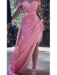 cheap -Sheath / Column Beautiful Back Sexy Party Wear Prom Dress Sweetheart Neckline Sleeveless Sweep / Brush Train Lace with Appliques 2022 / Asymmetrical