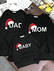 cheap -Tops Family Look Cotton Letter Christmas Gifts Print Black Long Sleeve Basic Matching Outfits / Fall / Spring / Cute