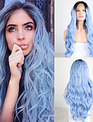 cheap -Synthetic Lace Wig Curly Style 14-26 inch Blue Middle Part 4x13 Closure Wig All Wig Black / Blue