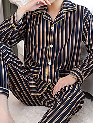 cheap -Men&#039;s Pajamas Loungewear Sets Sleepwear 1 set Stripe Simple Fashion Home Bed Cotton Lapel # Pant Basic Fall Spring Black Gray / Long Sleeve