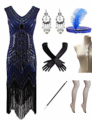 cheap -The Great Gatsby Charleston Roaring 20s 1920s Cocktail Dress Vintage Dress Flapper Dress Prom Dress Prom Dresses Women&#039;s Feather Sequin Costume Red / black / Golden / Golden+Black Vintage Cosplay