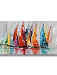 cheap -Oil Painting Handmade Hand Painted Wall Art Modern Seascape Sailboats Sunrise River Home Decoration Decor Stretched Frame Ready to Hang