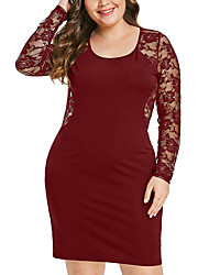 cheap -Women&#039;s Plus Size Sheath Dress Solid Color Round Neck Lace Long Sleeve Fall Casual Prom Dress Short Mini Dress Causal Daily Dress / Party Dress