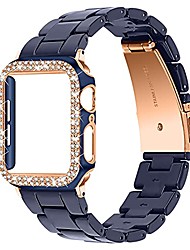 cheap -compatible with apple watch 44mm resin band with bling case cover series se 6 5 4,glitter diamond bumper case with light shockproof resin strap bands for apple watch 44mm [dark blue+rose gold]