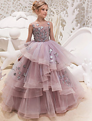 cheap -Princess Flower Girl Dresses Party Appliques Lace Sleeveless Jewel Neck with Lace 2022