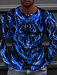 cheap -Men&#039;s T shirt 3D Print Wolf Animal Crew Neck Street Casual Print Long Sleeve Tops Sportswear Casual Fashion Comfortable Green Blue Purple / Fall