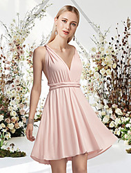 cheap -A-Line Flirty Minimalist Homecoming Graduation Dress V Neck Sleeveless Short / Mini Chiffon with Sleek Pure Color 2022